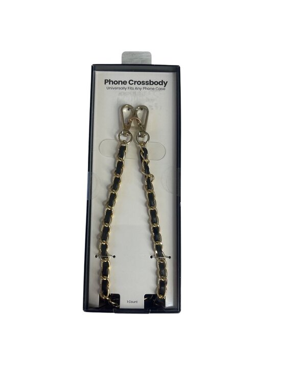 Accessories - Phone Crossbody Strap Golden Chain Faux Black Leather 51 Inch Universal Fit